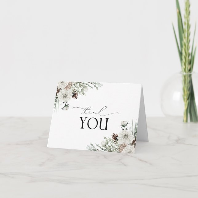 Elegant Winter Greenery Thank You Shower Card (Front)