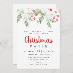 Elegant Winter Greenery Watercolor Christmas Party Invitation