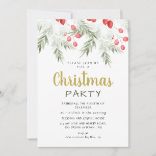 Elegant Winter Greenery Watercolor Christmas Party Invitation