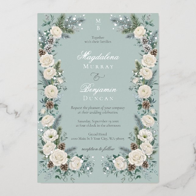 Elegant Winter Greenery White Floral Wedding (Front)