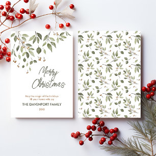Elegant Winter Greenery with Berries Holiday Card