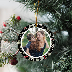 Elegant Winter Greenery Wreath 1 Photo Ceramic Tree Decoration