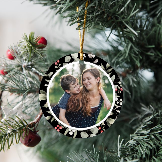 Elegant Winter Greenery Wreath 1 Photo Ceramic Tree Decoration (Creator Uploaded)