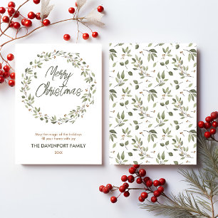 Elegant Winter Greenery Wreath Holiday Card