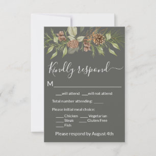 Elegant Winter Grey Pine RSVP Card