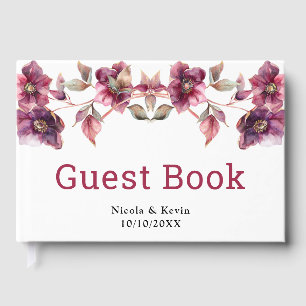 Elegant Winter Hellebore Floral Burgundy Wedding Guest Book