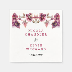 Elegant Winter Hellebore Floral Burgundy Wedding Napkin