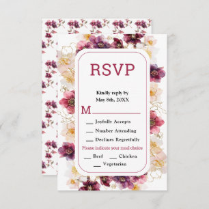 Elegant Winter Hellebore Floral Burgundy Wedding RSVP Card