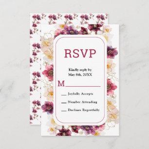 Elegant Winter Hellebore Floral Burgundy Wedding  RSVP Card
