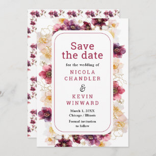 Elegant Winter Hellebore Floral Burgundy Wedding Save The Date