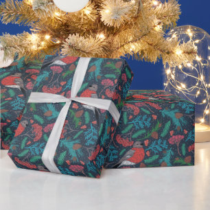 Elegant Winter Holiday Pine Boughs & Robins Wrapping Paper