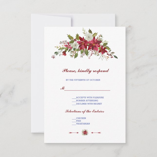Elegant Winter Holiday Poinsettia Wedding RSVP (Front)