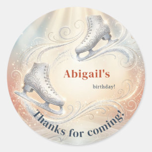 Elegant Winter Ice Skating Birthday  Classic Round Sticker