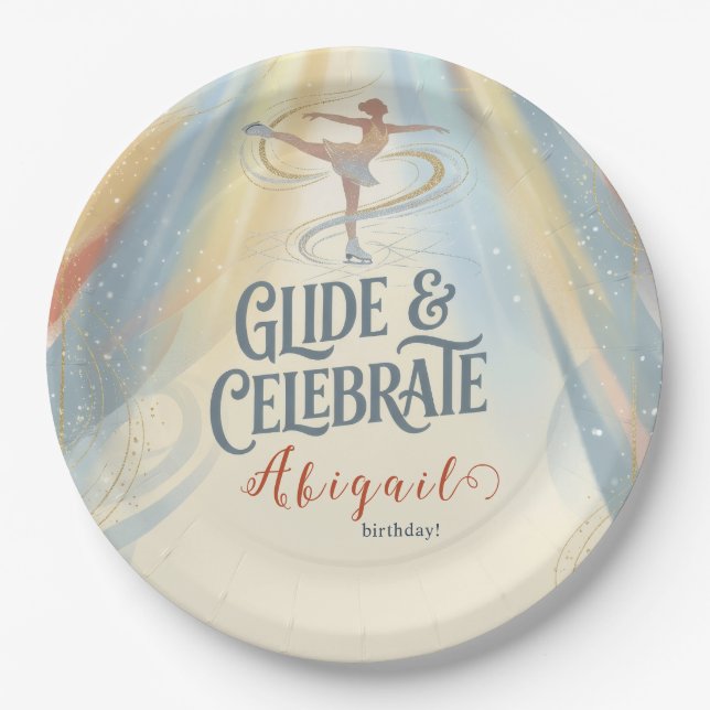 Elegant Winter Ice Skating Birthday Invitation  Paper Plate (Front)