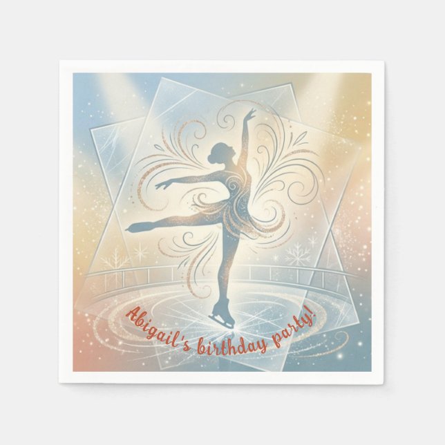 Elegant Winter Ice Skating Birthday  Napkin (Front)