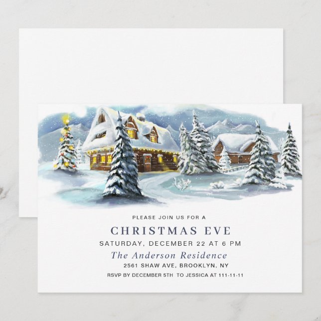 Elegant Winter Landscape Holiday CHRISTMAS EVE Invitation (Front/Back)
