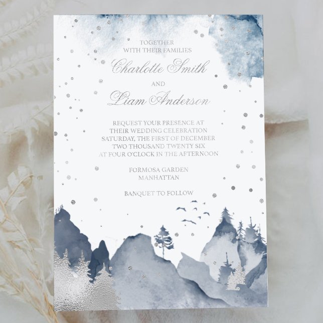 Elegant Winter Mountain Forest Wedding Silver Foil (Creator Uploaded)