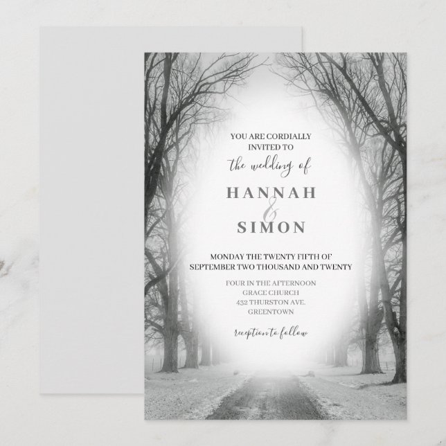 Elegant Winter Mountain Pines Wedding Invitation (Front/Back)