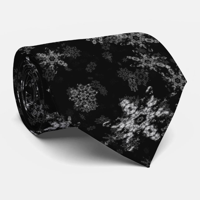 Elegant Winter night snowfall black white Tie (Rolled)