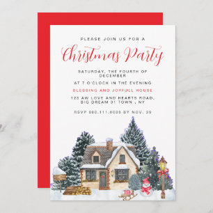 Elegant Winter Nostalgic Vintage Christmas Party Invitation