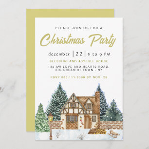 Elegant Winter Nostalgic Vintage Christmas Party Invitation