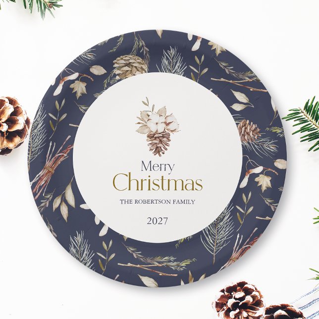 Elegant Winter Paper Plates with Pinecones (Creator Uploaded)