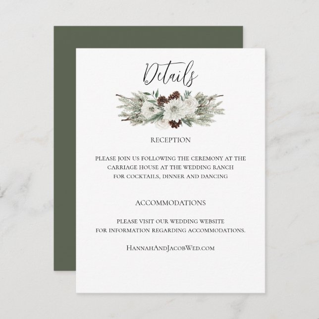 Elegant Winter Pine Cone Wedding Enclosure Card (Front/Back)