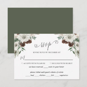 Elegant Winter Pine Cone Wedding RSVP Card