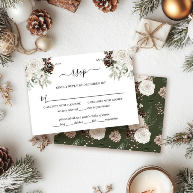 Elegant Winter Pine Cone Wedding RSVP Card (Creator Uploaded)