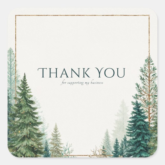 Elegant Winter Pine Forest Gold Frame Rustic Square Sticker (Front)