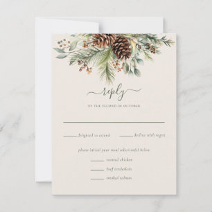 Elegant Winter Pine Greenery RSVP Card