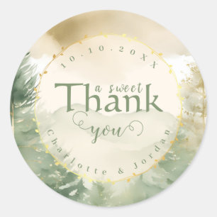 Elegant Winter Pine Tree Forest Wedding Thank You Classic Round Sticker
