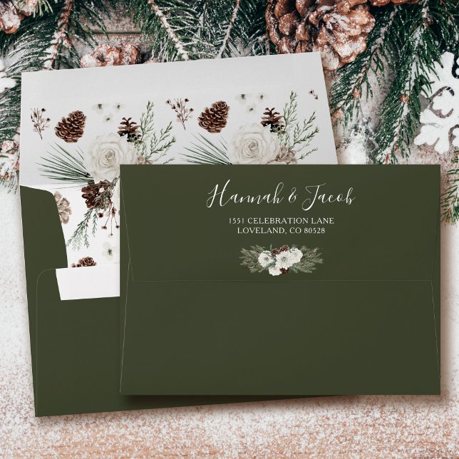 Elegant Winter Pine Wedding Return Address Envelope (Creator Uploaded)