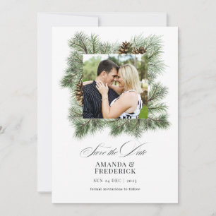 Elegant Winter Pines Christmas Wedding Photo Save The Date