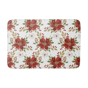 Elegant Winter Poinsettia Floral Pattern Bath Mat
