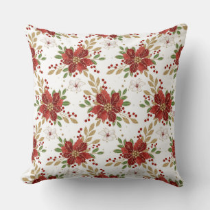 Elegant Winter Poinsettia Floral Pattern Cushion