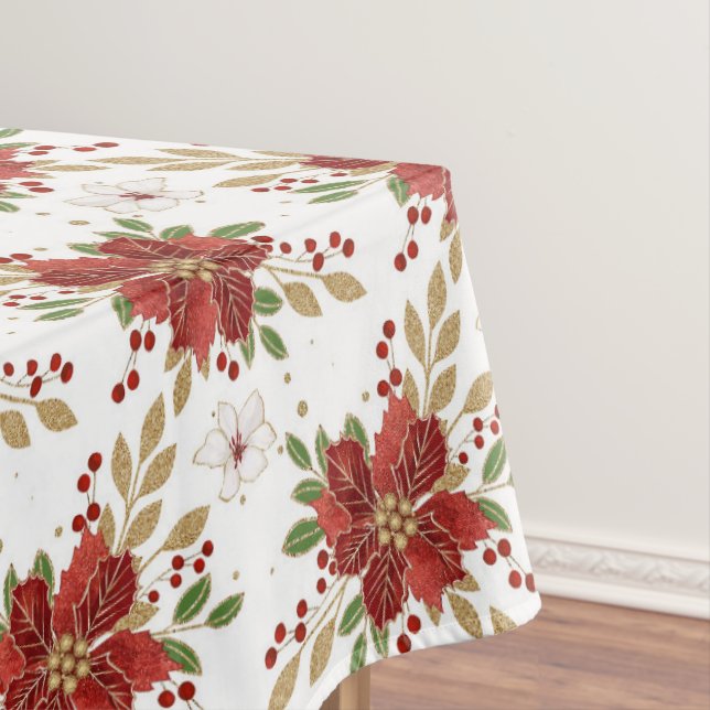 Elegant Winter Poinsettia Floral Pattern Tablecloth (In Situ)