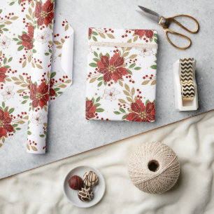 Elegant Winter Poinsettia Floral Pattern Wrapping Paper
