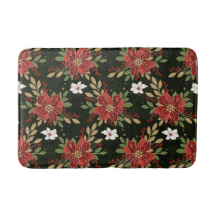 Elegant Winter Poinsettia on Dark Background Bath Mat