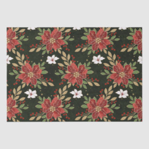 Elegant Winter Poinsettia on Dark Background Tissue Paper