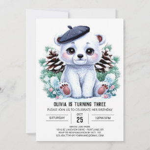 Elegant Winter Polar Bear Digital Birthday Invitation