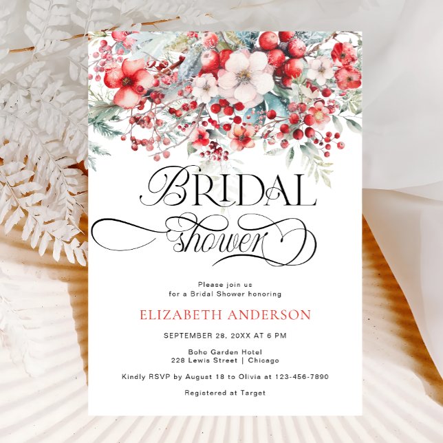 Elegant Winter Red and Green Bridal Shower Invitation (Creator Uploaded)