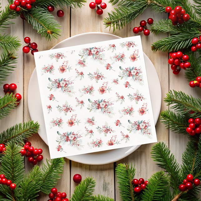 Elegant Winter Red Floral Bridal Shower Napkin (Creator Uploaded)