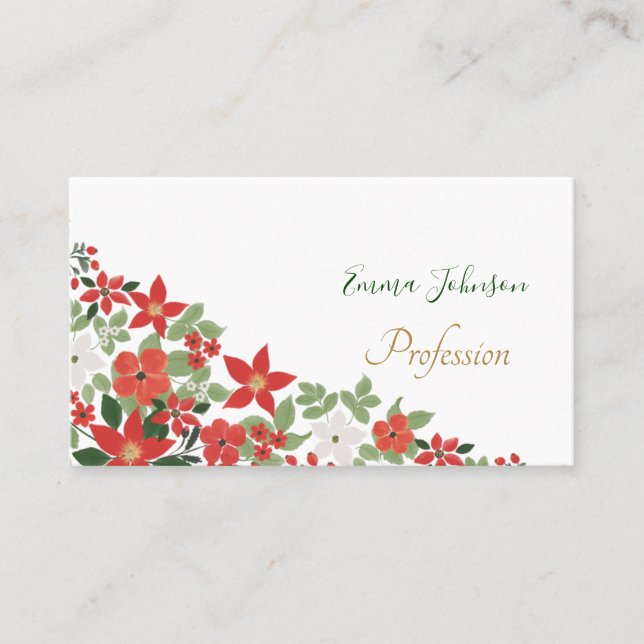 Elegant Winter Red White Floral Painting Business Card (Front)