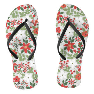 Elegant Winter Red White Floral Painting Jandals