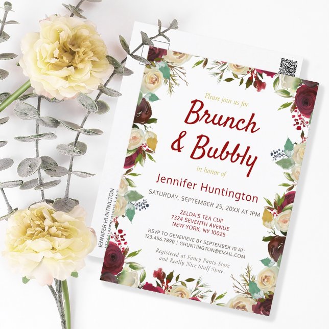 Elegant Winter Roses Brunch & Bubbly Bridal Shower Postcard (Creator Uploaded)
