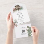 Elegant Winter Rustic Pine Trees Lantern Wedding All In One Invitation<br><div class="desc">A winter themed elegant rustic pine trees and lantern wedding design. A colourful Christmas themed design that incorporates rustic watercolor pine branches, pine cones to create an elegant winter wedding design. An elegant botanical design perfect for anyone who loves pine forest and winter. An elegant winter rustic pine trees themed...</div>