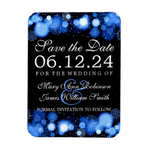 Elegant Winter Save The Date Blue Lights Magnet