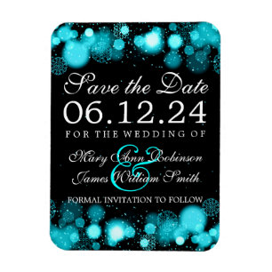 Elegant Winter Save The Date Turquoise Lights Magnet