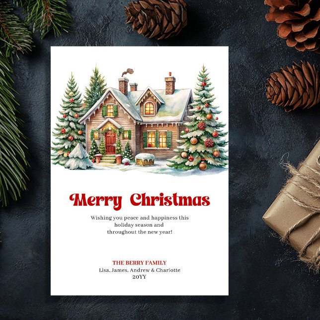 Elegant winter scene sweet Christmas house card (Elegant winter scene sweet Christmas house card)